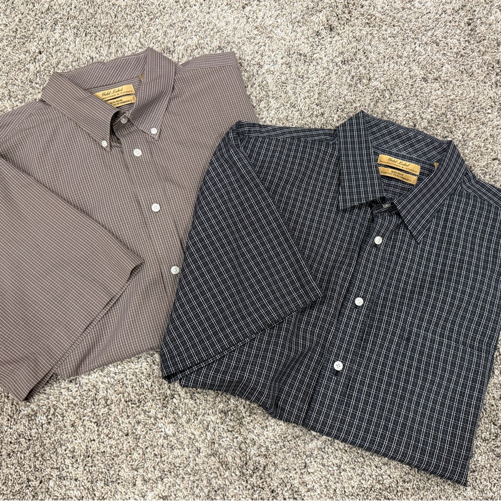 2 Roundtree & Yorke Gold Label Men’s Checkered Shirts Black Brown Short Sleeve